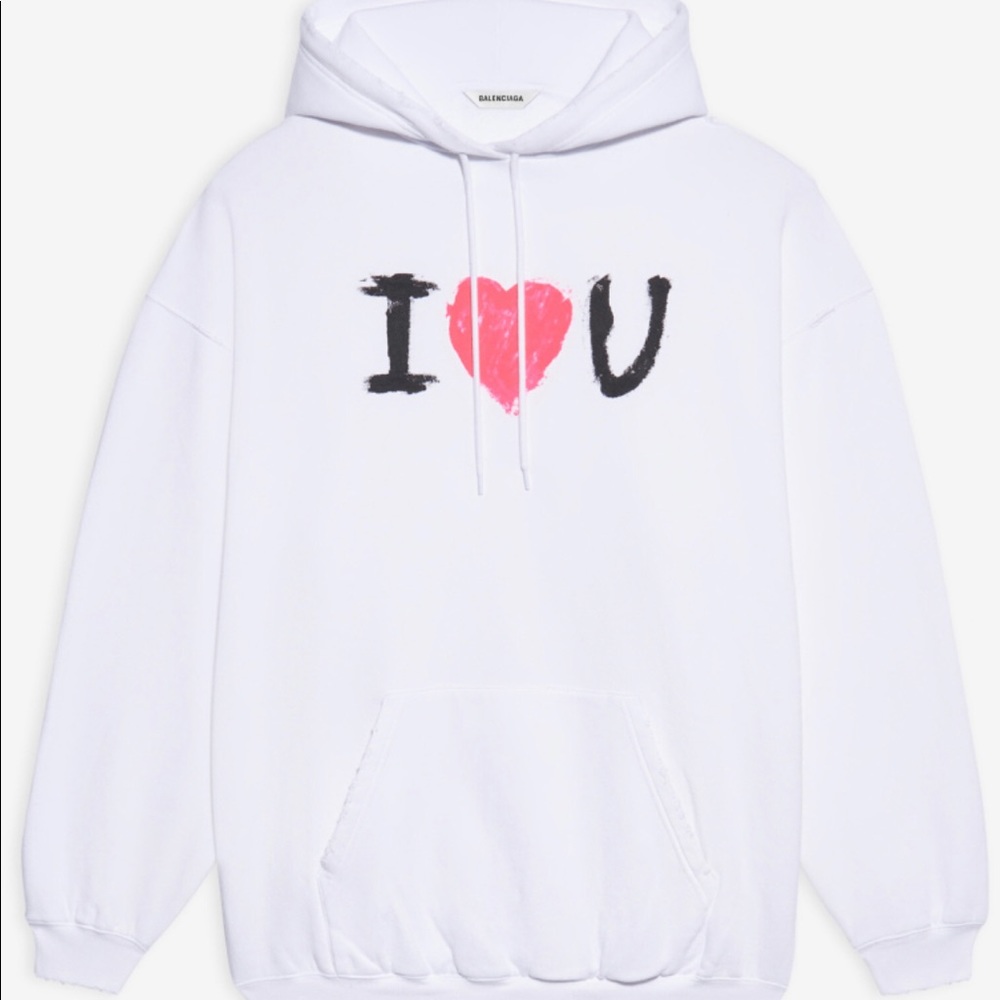 Balenciaga I Love U Print Oversized White Hoodie Unisex Size M